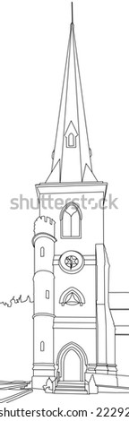 Line drawing of the spire of St. Batholomew\'s Church, Ripponden, West Yorkshire, England, UK,