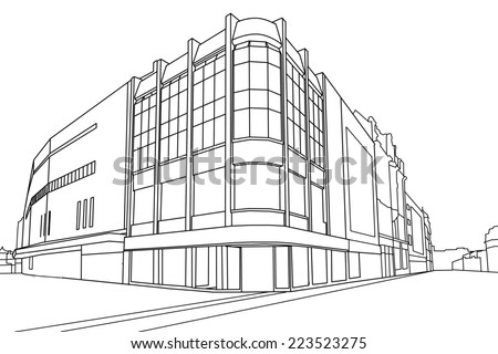 Line drawing  of a  retail store, Leeds, West Yorkshire, England, UK