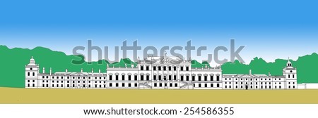 Digital drawing of Wentworth Woodhouse country house, a Grade 1 listed building, in the village of Wentworth, South Yorkshire, England, UK.