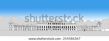 Digital drawing of Wentworth Woodhouse country house, a Grade 1 listed building, in the village of Wentworth, South Yorkshire, England, UK.