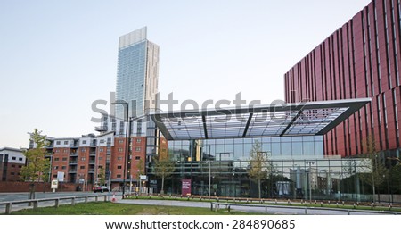 MANCHESTER, UK - JUNE 6, 2015: First Street, Manchester. Manchester City Council hopes that Home will boost the economy by attracting other businesses to this part of the city centre.
