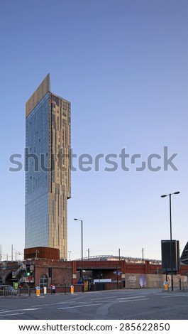MANCHESTER, UK - JUNE 6, 2015: Beetham Tower s. Manchester City Council hopes that Home will boost the economy by attracting other businesses to this part of the city centre.