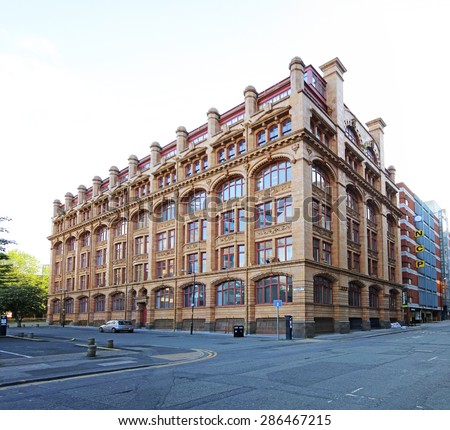 MANCHESTER, UK - JUNE 6, 2015: Victorian building. Manchester City Council hopes that Home will boost the economy by attracting other businesses to this part of the city centre.