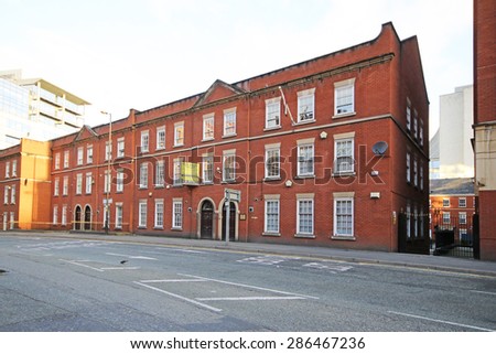 MANCHESTER, UK - JUNE 6, 2015: Georgian buildings on Chepstow Street. Manchester City Council hopes that Home will boost the economy by attracting other businesses to this part of the city centre.