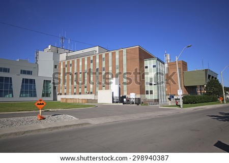 HAMILTON, ONTARIO - JULY 19, 2015: Juravinski Cancer Centre. Hamilton is the centre of a densely populated and industrialized region at the west end of Lake Ontario