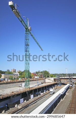 HAMILTON, ONTARIO - JULY 20, 2015: The building of the West Harbour GO Station. Hamilton is the centre of a densely populated and industrialized region at the west end of Lake Ontario