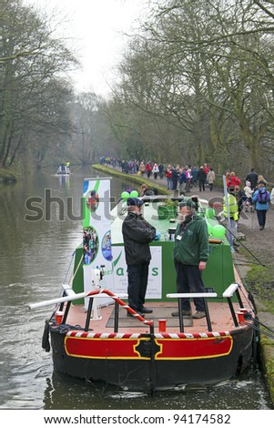 BINGLEY, UK – JANUARY 29: Hundreds of people flock to visit to famous Bingley Five Rise Locks to observe the replacement of four of the lock gates which has a rise of 60ft. January 29, 2012, Bingley