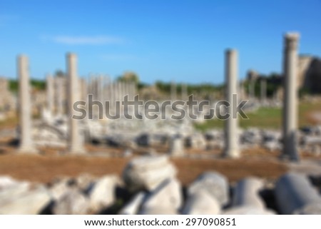 Turkey. Side. Antique ruins with columns. In blur style