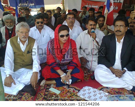 HYDERABAD, PAKISTAN, DEC 11: Muslim League-F Leader, Nusrat Abbasi participate  protest against Sindh Peoples Local Government Ordinance on December 11, 2012 in Hyderabad.