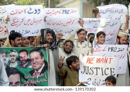 QUETTA, PAKISTAN -  MAY 17: Muslim League-N are protesting against rigging in PB-02 constituency during general elections 2013, as they are condemning the result on May 17, 2013 in Quetta.