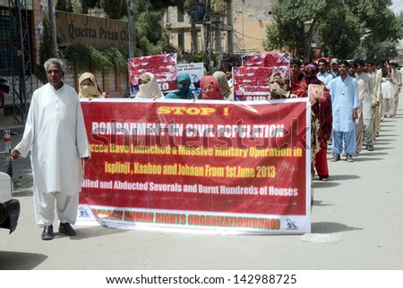 QUETTA, PAKISTAN - JUN 20: Relatives of missing persons are protesting for recovery of their loves ones during protest demonstration at Quetta press club on June 20, 2013 In Quetta.