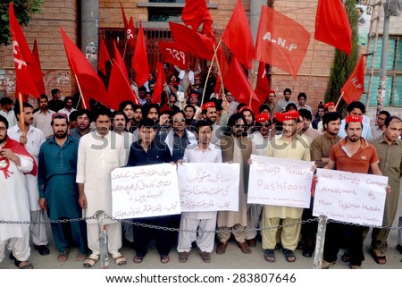 QUETTA, PAKISTAN - JUN 02: Activists of PSF chant slogans against Mustang tragedy as they are demand to arrest culprits alleged in killing of people,  on June 02, 2015 in Quetta.