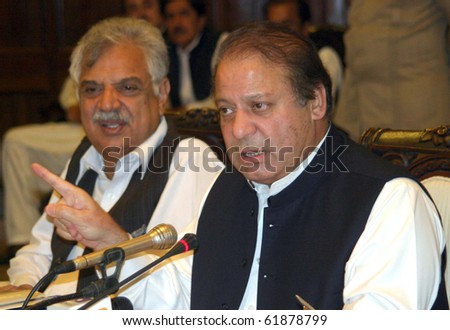 LAHORE, PAKISTAN-SEPT 24: Muslim League-N Chief, Nawaz Sharif addresses press conference in Lahore on Friday, September 24, 2010.
