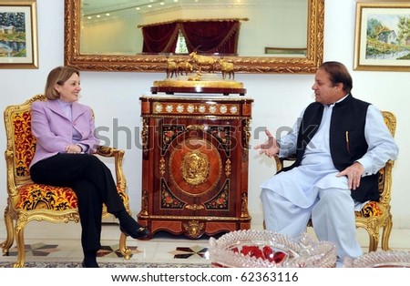 LAHORE, PAKISTAN, OCT 02: Muslim League- N Chief, Nawaz Sharif in farewell meeting with US Ambassador, Anne W.Patterson on October 2, 2010 in Lahore, Pakistan.