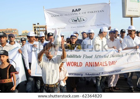 KARACHI, PAKISTAN, OCT 04: Sindh Tourism Minister, Shazia Marri leads awareness walk organized by Veterinary Medical Association (PVMA), on occasion of the World Animal Day on October 4, 2010 in Karachi, Pakistan.