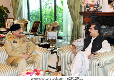 ISLAMABAD, PAKISTAN - OCT 11: Prime Minister, Syed Yousuf Raza Gilani, in meeting with Joint Chief of Staff Committee Chairman, Gen.Khalid Shameem Wynne,  on October 11, 2010 in Islamabad, Pakistan.