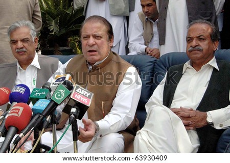 PESHAWAR, PAKISTAN - OCT 27: Muslim League-N Chief, Nawaz Sharif, addresses press conference on October 27, 2010 in Peshawar.
