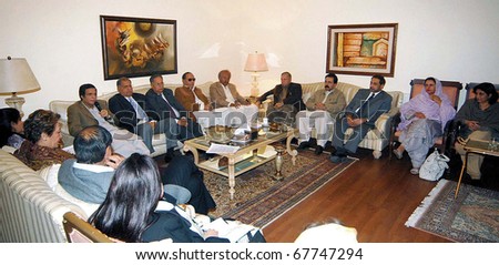 LAHORE, PAKISTAN - DEC 23: Muslim League-Q leader, Ch.Pervez Elahi, addresses joint parliamentary party meeting held on December 23, 2010 in Lahore.