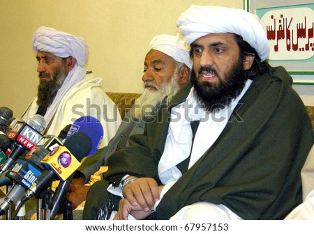 QUETTA, PAKISTAN - DEC 28: Jamiat Ulema Islam-F leader, Hafiz Hamdullah, addresses press conference at Quetta press club on Tuesday, December 28, 2010 in Quetta.
