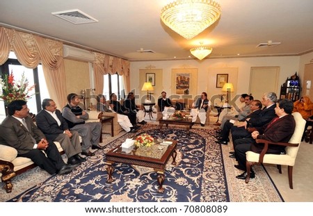 ISLAMABAD, PAKISTAN - FEB 08: Muslim League-N Chief, Nawaz Sharif, chairs over a PML-N high level meeting on February 08, 2011in Islamabad.
