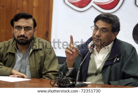 PESHAWAR, PAKISTAN - MAR 02: Khyber-Pakhtoonkhawa Sports and Culture Minister, Syed Aqil Shah, gestures during Guest Hour program at Peshawar press club on March 02, 2011in Peshawar.