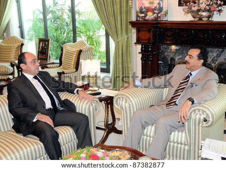 ISLAMABAD, PAKISTAN - OCT 25: Prime Minister, Syed Yousuf Raza Gilani in meeting with Egypt Ambassador, Said Muhammad Al-Said Hindam at PM House on October 25, 2011in Islamabad, Pakistan.