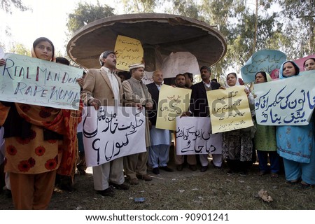 PESHAWAR, PAKISTAN - DEC 15: Activists of Civil Societies are protesting in favor of Uzma Ayub, a gang rape victim, during demonstration in Peshawar on Thursday, December 15, 2011 in Peshawar, Pakistan.