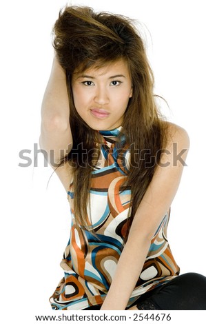A young asian woman having a bad hair day