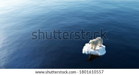 Polar bear on ice floe. Melting iceberg and global warming. Climate change. 3D illustration