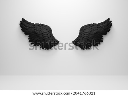 White angel wings on wall. Template for photography 3D illustration