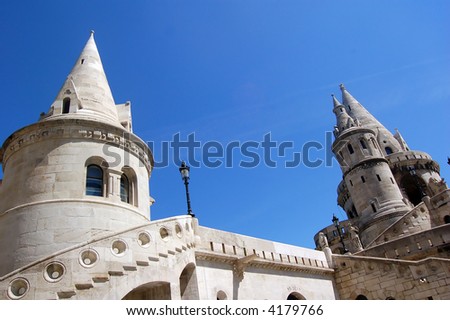 The great tower of Fishermen\'s Bastion on the castle hill of Budapest