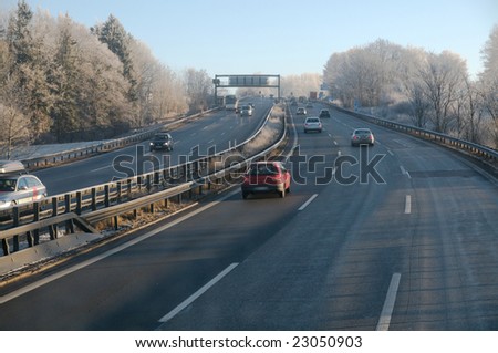 Highway in sunny winter day