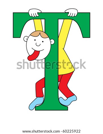 Capital Letter T With A Child Stock Vector Illustration 60225922 ...