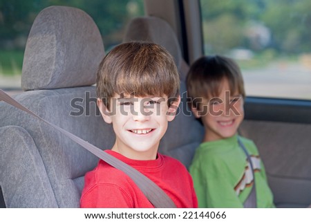 Boys Buckled up in Automobile