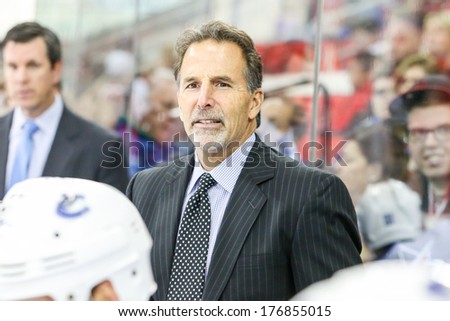 RALEIGH, NC - DEC 1, 2013: Vancouver Canucks head coach John Tortorella during the NHL game