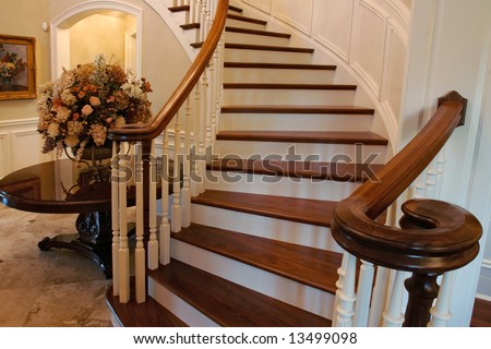 Similar – Image, Stock Photo Classic wooden staircase with wide wooden steps