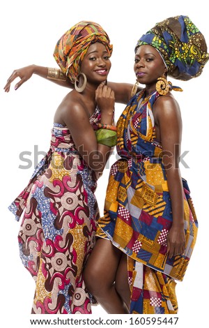 Young beautiful African fashion models in traditional dress.