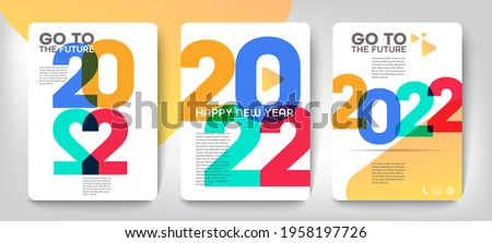Design concept of 2022 Happy New Year set. Templates with typography logo 2022 for celebration, Colorful trendy backgrounds for branding, banner, cover, card, social media, poster, Vector EPS 10