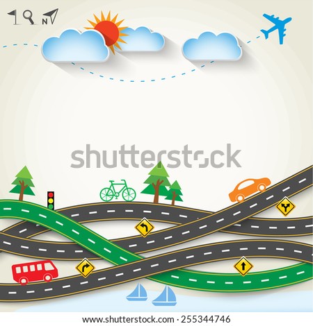 Design road & street with transportation icon set, Vector template background, Ecology concept, Illustration EPS 10.