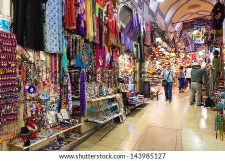ISTANBUL - MAY 27, : The Grand Bazaar on may 27, 2013 in Istanbul, Turkey. The Grand Bazaar is the oldest and the largest covered market in the world, with 61 covered streets and over 3,000 shops.