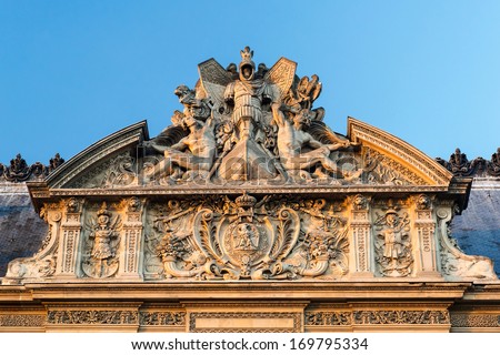 PARIS - SEPTEMBER 20: Detail of the exterior of the Louvre, Paris. The Louvre  is one of the largest museums in the world and one of the major tourist  attractions of Paris.