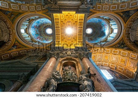 ROME, ITALY - MAY 12, 2014: Interior of St. Peter\'s Basilica. St. Peter\'s Basilica is one of the main tourist attractions of Rome.