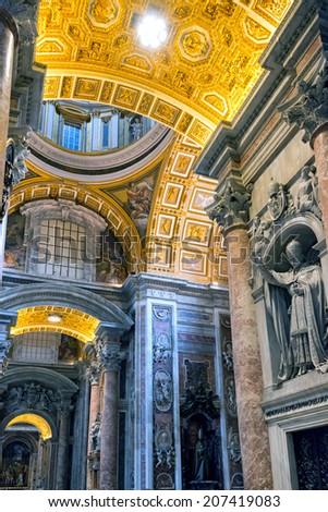 ROME, ITALY - MAY 12, 2014: Interior of St. Peter\'s Basilica. St. Peter\'s Basilica is one of the main tourist attractions of Rome.