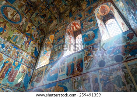 ROSTOV, RUSSIA - JULY 2, 2012: Inside Church of St. John the Evangelist in Rostov Kremlin. Church of St. John the Evangelist is a monument to 17th century in ancient town of Rostov The Great.