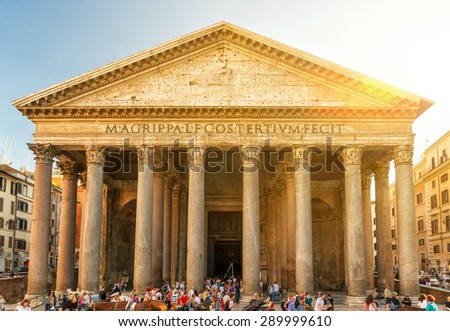 ROME - OCTOBER 2, 2012: Tourists visit the Pantheon. Pantheon is a famous monument of ancient Roman culture, the temple of all the gods, built in the 2nd century.