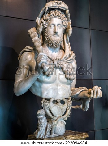 ROME - OCTOBER 3, 2012: Antique statue in the Capitoline Museum: the emperor Commodus as Hercules. Open to the public in 1734, the Capitoline Museums are considered the first museum in the world.