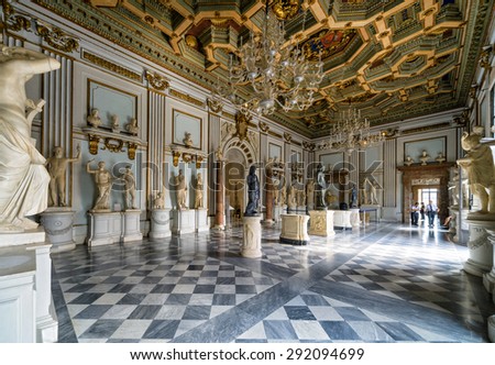 ROME, ITALY - OCTOBER 3, 2012: One of the halls of the Capitoline Museum. Open to the public in 1734, the Capitoline Museums are considered the first museum in the world.