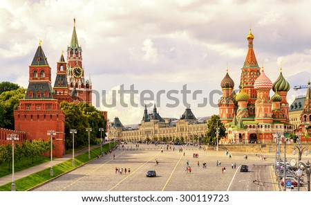 Kremlin and Cathedral of St. Basil at the Red Square in Moscow, Russia