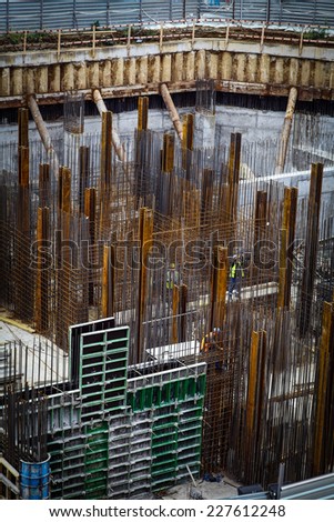 Bucharest, Romania - October 9, 2014: General view of some workers on a construction site in Bucharest, Romania.