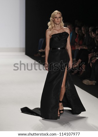 NEW YORK - SEPTEMBER 07: Model walks the runway for Project Runway Collection by Ven Budhu during Spring/Summer 2013 at Mercedes-Benz Fashion Week on September 07, 2012 in New York